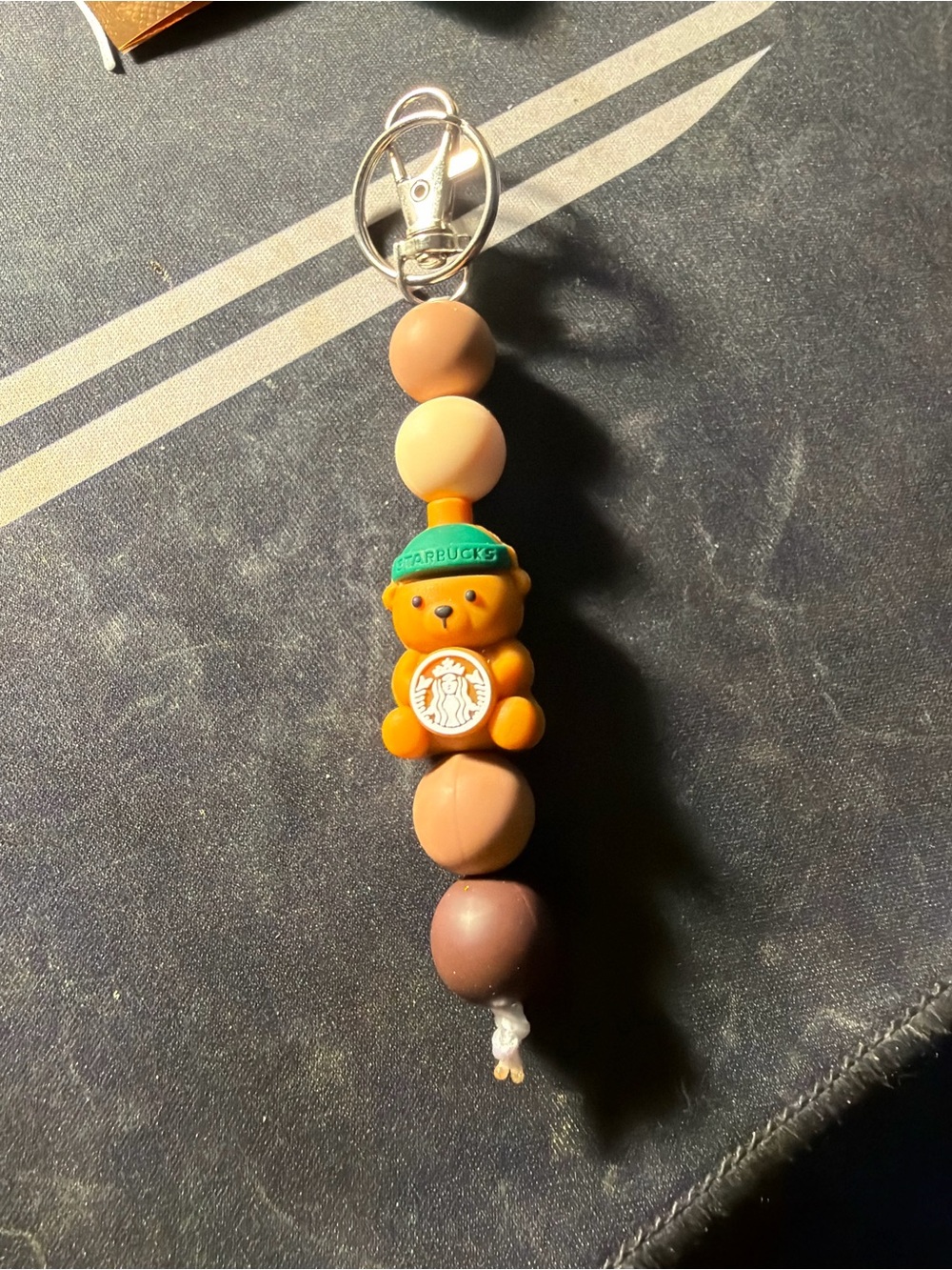 Starbucks Orange Bear Bead Keychain with Green Hat